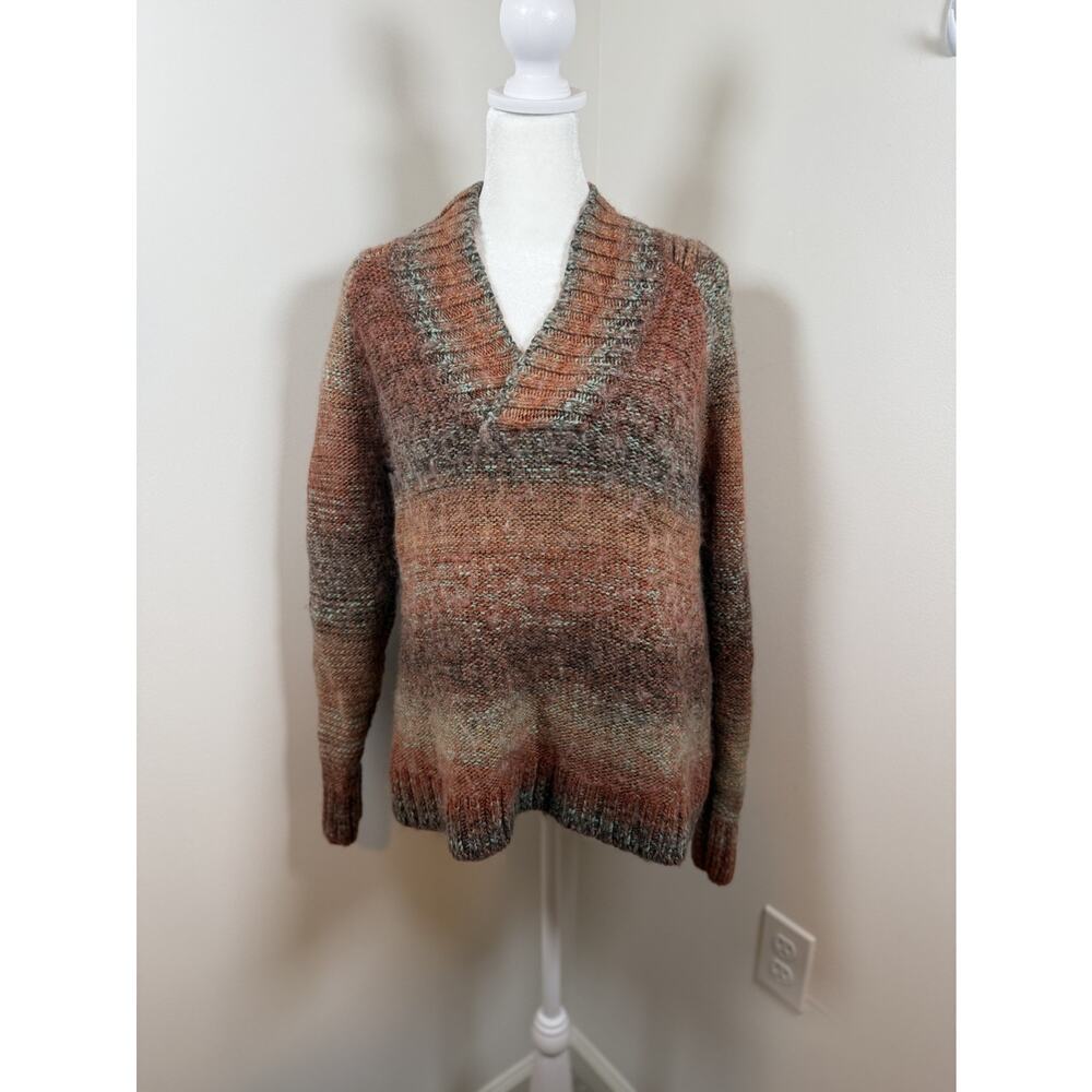 Prana Women's Claus Sweater Wide Rib V-Neck Wool Blend Long Sleeve Size S Boho